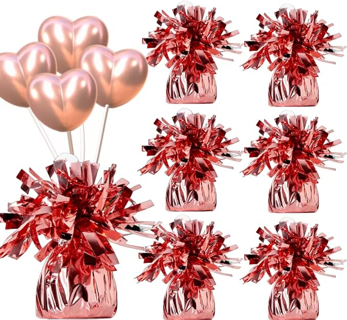 Aluminum Foil Balloon Weights for Parties (6 pcs) - 0.31lb (140g) Each - Premium Balloon Anchors for Birthday, Wedding, Dinner, Indoor & Outdoor Decorations（Rose Gold 6pcs）