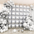 36pcs Silver Square Foil Balloons Wall Backdrop with 144pcs Balloon Garland Arch Kit, Double Sided Balloons for Bachelorette Baby Shower Birthday Anniversary Graduation Prom Party Decorations