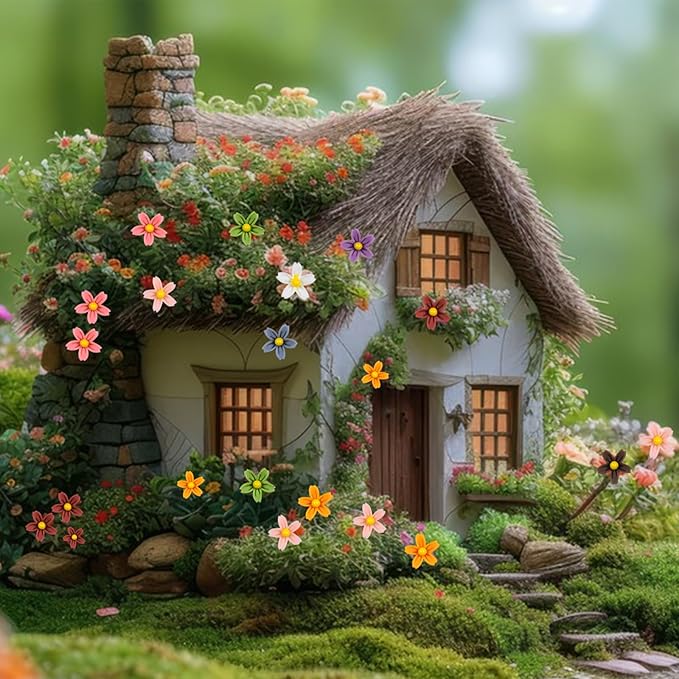 100PCS Mini Resin Daisy Flowers Dollhouse Mini Things Miniature Flowers for Crafts Tiny Things for Fairy Garden Dollhouse Micro Landscaping