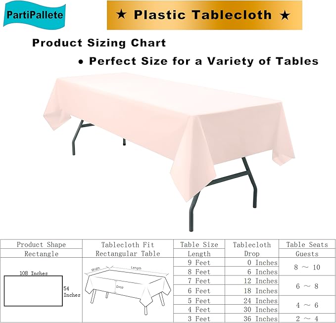 3-Pack Premium Plastic Blush Light Pink Tablecloth Disposable 54" x 108" Rectangle Table Cover Pastel Pale Pink Party Table Cloths for Parties Wedding Bridal Shower Engagement Banquet