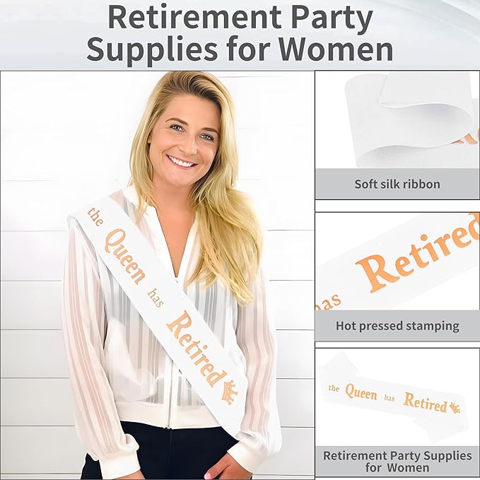 Retirement Party Decorations Gifts For Women Retirement Sash The Queen Has Retired Sash Party Favors Supplies White Glitter