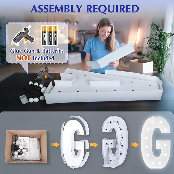 Big Marquee Light-up Letter Decorations: 4 Feet Tall Large Letters G Marry Me Proposal Gender Reveal Alphabet 4FT Sign Graduation Party Wedding Engagement Anniversary HOCO Decor Mosaic Balloon