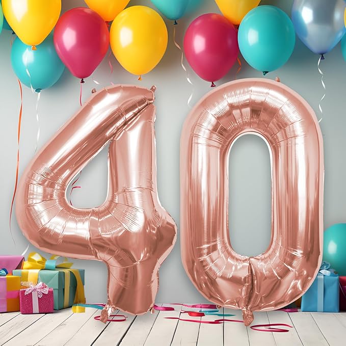40 Inch Number Celebration and Decoration Balloon for Birthday Parties, Graduations, Anniversaries, Weddings, Photo Shoots, Special Events - Helium Foil Mylar (Rose Gold Number 40)
