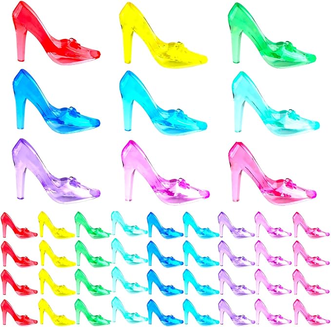 Niceup 75pcs Small Princess Glass Slippers 2in Plastic Crystal High Heel Shoes Toy for Princess Party Favors Doll House Decorations Cupcake Toppers Girls Craft Trinkets Pinata Fillers Hide Seek Toys