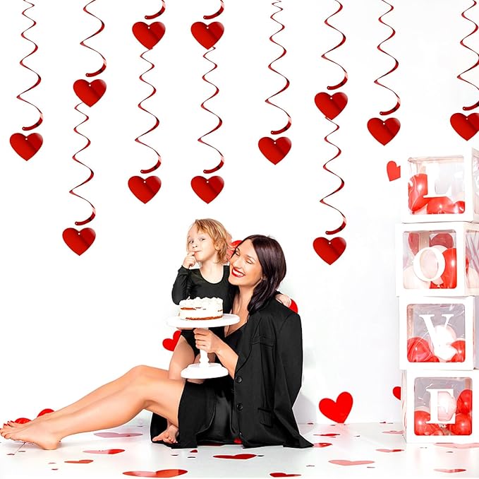 Red Heart Swirls Party-Decorations - 18Pcs Romantic Special Night Galentines Hanging Streamers Garland,Valentines Girl Wedding Anniversary Baby Bridal Shower Birthday Decor Supplies Hugtmr
