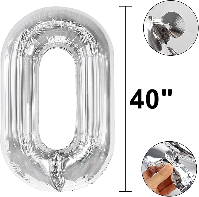 40 Inch Silver balloon 0 Foil Mylar Helium Large Digital Balloon 10th 20th 30th 40th 50th Birthday Numbers Jumbo Balloons 10th Anniversary Events Party Decorations Supplies