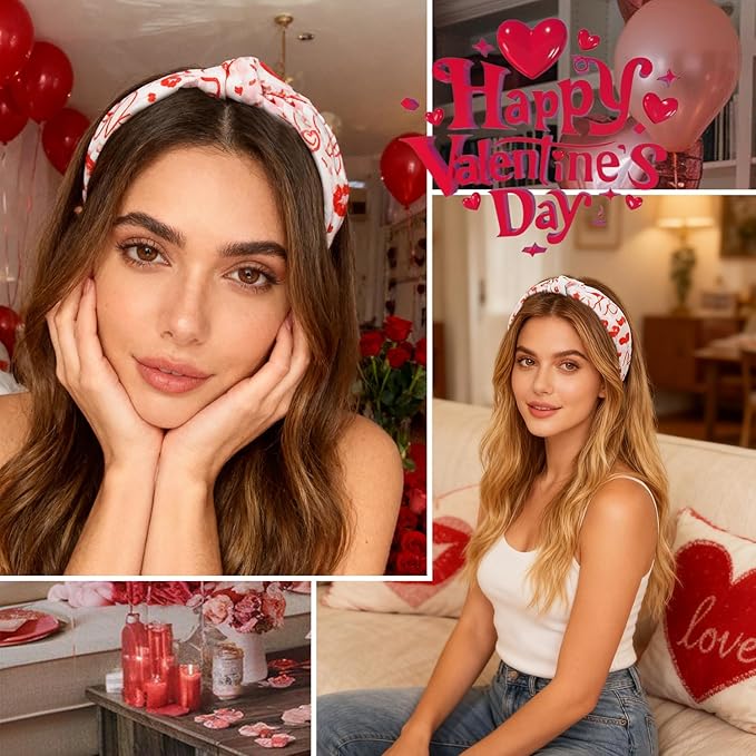 1pcs Valentines Headband With Red Lips Designs English Letters Headbands Fashion Women Head Band Non Slip Cute Knotted Headbands for Women for Valentines Lover Party Hair Accessory
