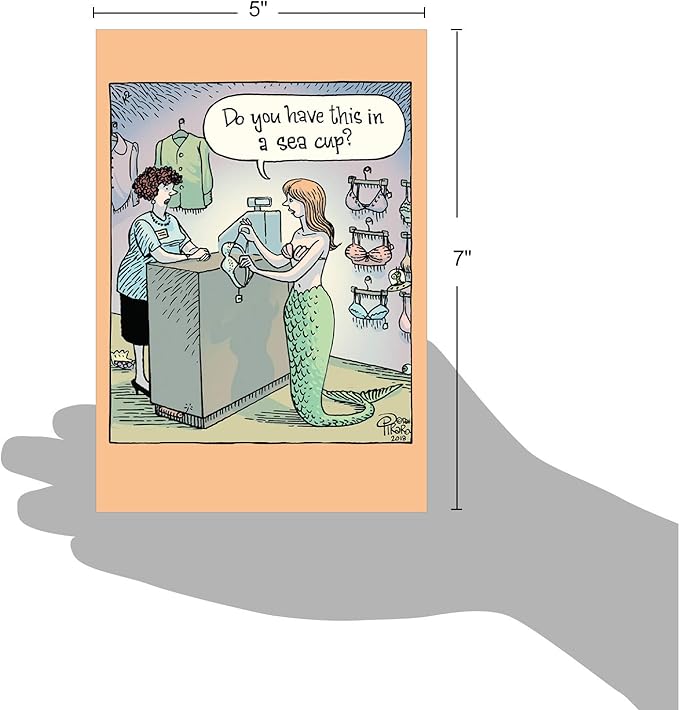 NobleWorks - 1 Funny Cartoon Birthday Greeting Card - Women's Humor Happy Birthdays Wishes Card - Mermaid Bra C6951BDG