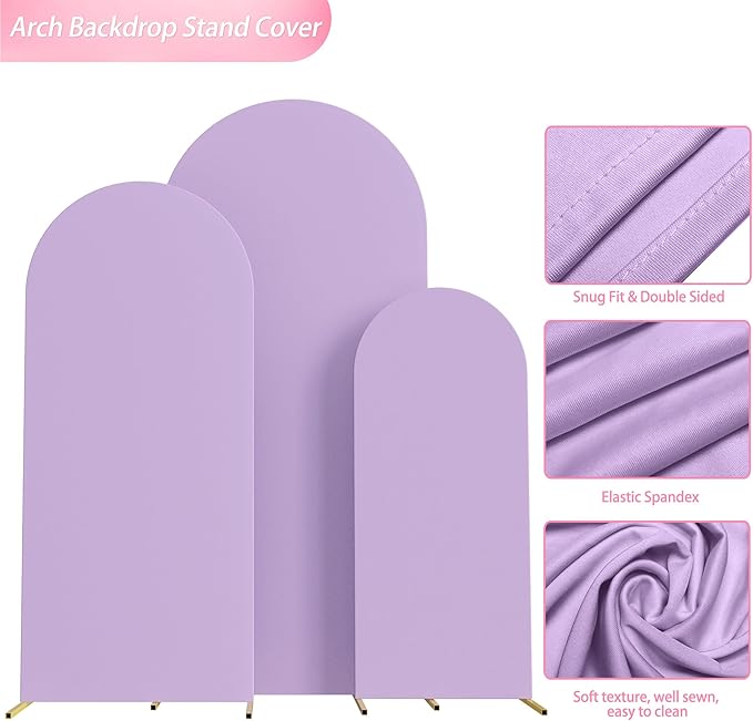 Wokceer Wedding Arch Cover Set of 3 Spandex Fitted Wedding Arch Stand Covers for Round Top Chiara Arch Backdrop Stands Cover for Birthday Party Ceremony Banquet Decoration 4ft,5ft,6ft Lavender