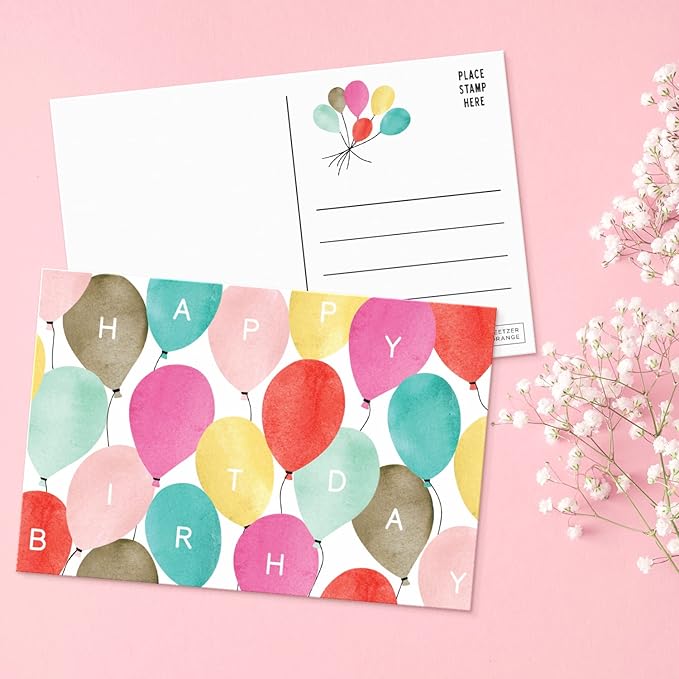 Sweetzer & Orange Happy Birthday Postcards Pack (60 Post Cards) 4x6”decor pages for Kids and Adults. 300gsm Note Sheets. party flyers Assortment Greeting flyers, Blank Birthday decor sheets
