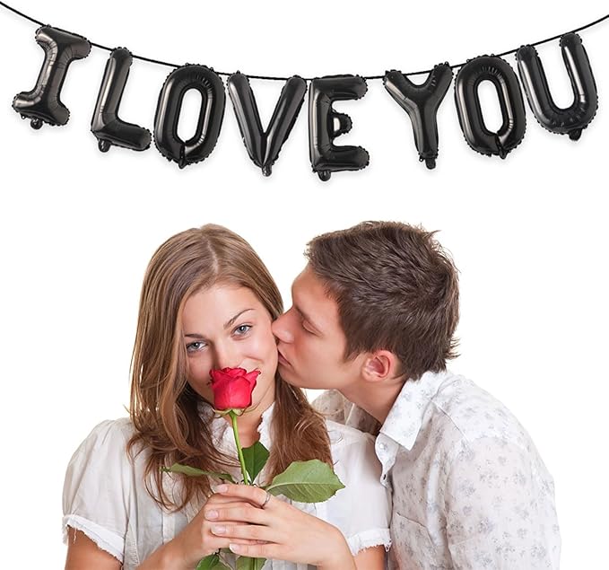 2 Set 16Pcs Black I LOVE YOU Letter Balloons 16in Balloon Foil Letter Decorations Party Decor Black Letter Balloons I LOVE YOU Party Supplies