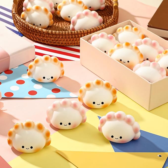 20 Pcs Positive Dumpling Stress Balls Fidget Sensory Toy Emotional Relief Squeeze Stretchy Food Pierogi Stress Balls Funny Dumpling Toy for Employee Appreciation Women Party Favors Gifts