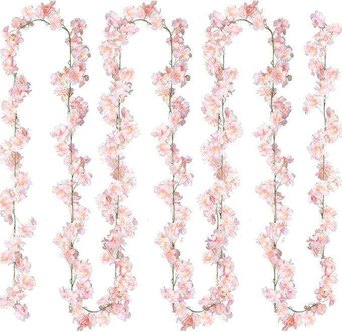 Sggvecsy Cherry Blossom Garland Artificial Cherry Flower Vines 2 Pack Hanging Silk Flowers Garland for Home Wedding Garden Party Arch Office Decor (Pink)