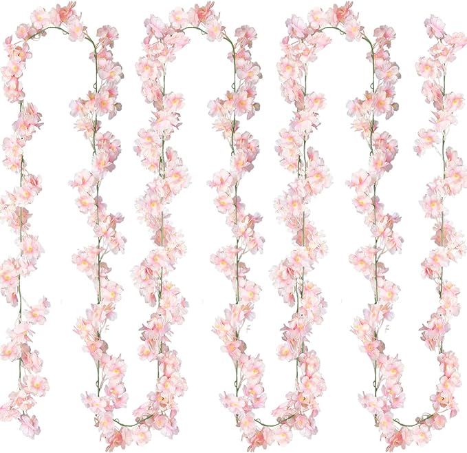 Sggvecsy Cherry Blossom Garland Artificial Cherry Flower Vines 4 Pack Hanging Silk Flowers Garland for Home Wedding Garden Party Arch Office Decor (Pink)