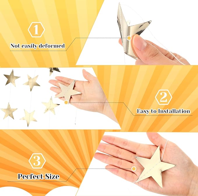 Spakon 65 Feet Glitter Star Paper Garland Banner Hanging Decoration Star Streamers Double Side 2026 Graduation Decorations for Wedding Birthday Festival New Year Party Decoration(Champagne Gold)
