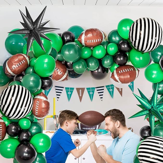 Football Balloon garland arch kit Dark green Brown black balloon large mylar star for sport theme super bowl touch down birthday tailgate party decorations