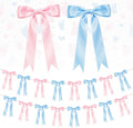 2 Strings Baby Pink & Blue Bow Garland Banner Decorations, 16Pcs Pre-Strung Satin Ribbon with 6.7ft Chain for Pink Blue Ribbon Bow Banner Coquette Room Birthday Baby Shower Gender Reveal Party Decor