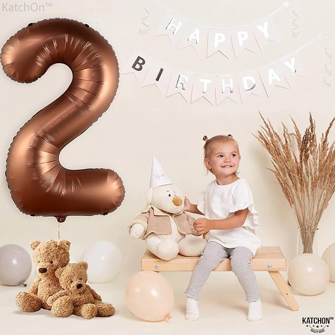 KatchOn, Giant Coffee Brown 2 Balloon Number - 40 Inch | Brown 2 Birthday Balloon, 2nd Birthday Decorations for Boy | Safari Theme Party Decorations | 2nd Birthday Party Supplies