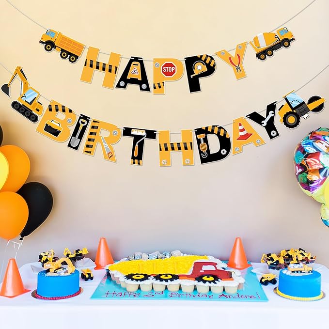 Construction Truck Party Decorations Happy Birthday Banner Construction Truck Party Banner Garland for Birthday Party Decorations Constructions Truck Party Supplies