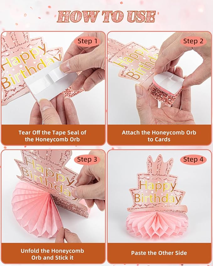 9 Pcs 60th Birthday Decoration for Women Happy 60th Birthday Table Honeycomb Decorations Rose Gold Pink Centerpieces Tables Toppers1965 Decor Cheers to 60 Years Old Birthday Party Favors