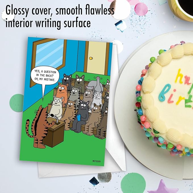 NobleWorks - 1 Funny Animal Card for Birthdays - Pet Cat and Dog Humor, Birthday Notecard with Envelope - Cat Question C3674BDG