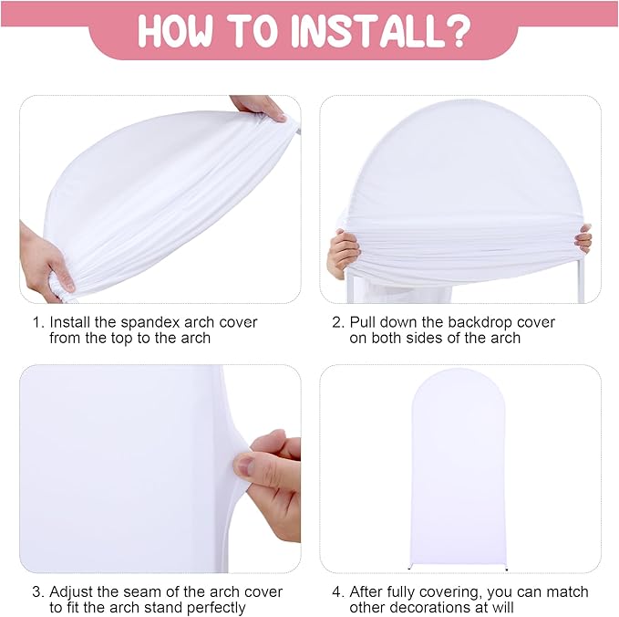 White Arch Backdrop Covers - 7.2FT, 6FT Spandex Fitted Wedding Arch Stand Covers Round Top Chiara Stretchy Arch Backdrop Cover for Valentines Wedding Birthday Party Decoration