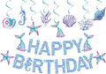 Zwiebeco Mermaid Happy Birthday Party Decoration Banner Bunting Garland Hanging Paper Swirls Kit for Kids Girls Under the Sea Theme Accessories Supplies