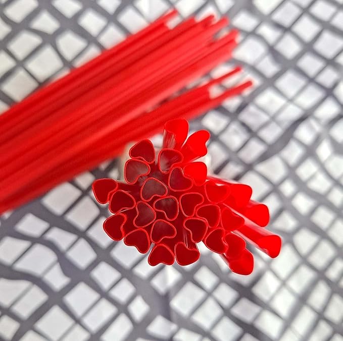 100pcs Heart Shaped Red Straws Disposable Drinking Cute Straw Individually Wrapped plastic red straw Valentines day Cocktail Party Birthday Party Bridal Shower Wedding supplies