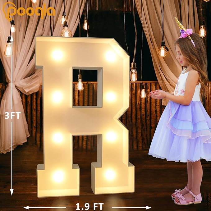 Pooqla 3FT Marquee Light Up Letters, LED Big Mosaic Marquee Letters 3 Feet, Giant LED Sign for Balloons Birthday Anniversary Wedding Party 2026 Graduation Decorations, Letter R