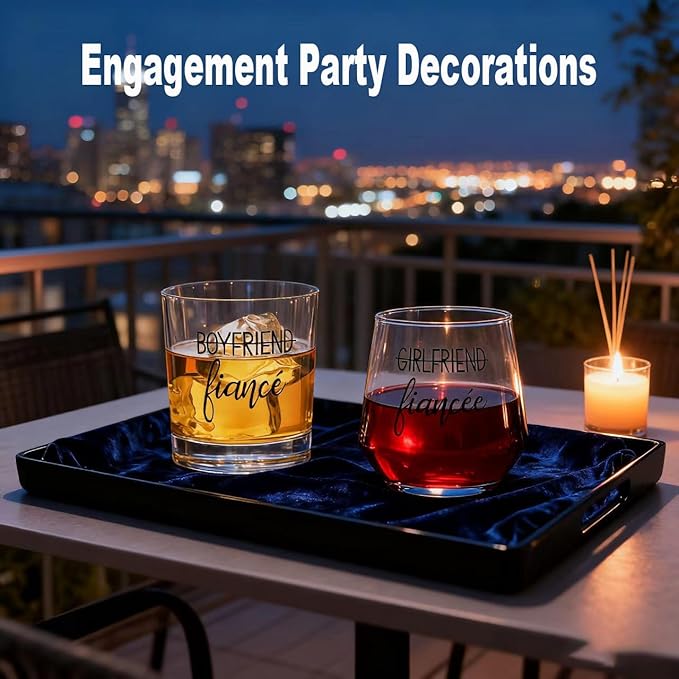 Engagement Gifts for Couples, Engagement Party Decorations - Unique Fiance Gift for Him or Her! Proposal Decorations, Whiskey Wine Glasses, Best Gift for Newly Engaged Couple, Women (Crystal Glass)