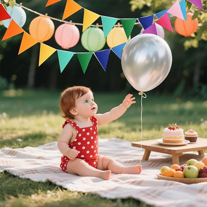 4 Strings 48PCS Rainbow Pennant Banner Flags- Colorful Triangle Felt Banner Kit with 8.2ft Ribbon-Vibrant Party Decorations for Weddings/Birthdays/Christmas/Festive Events(Rainbow Colors)