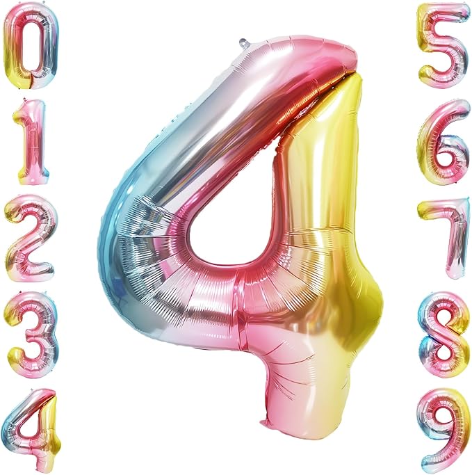 Rainbow Number Balloons Birthday Balloons - Giant Number 4 Balloon 40 inch, Numbers Balloon Birthday Decorations, Rainbow Party Supplies for Baby Shower