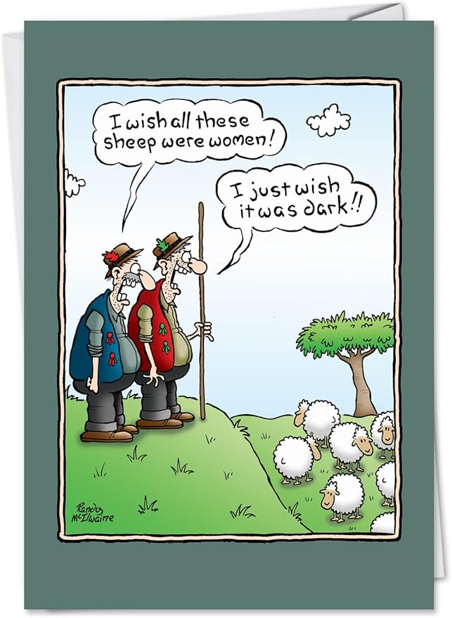 NobleWorks - 1 Awesome Birthday Greeting Card - Cartoon Art, Happy Funny Bday Note - Wish Sheep Were Women 8540