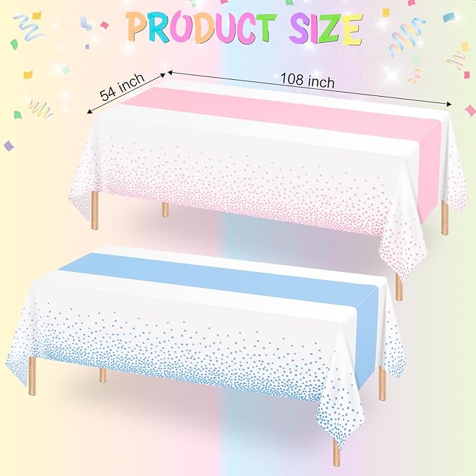 WNINK 6 Pack Pink and Blue Tablecloths, Gender Reveal Disposable Plastic Waterproof Table Cover for Boy or Girl Gender Reveal Party, Baby Shower, Birthday Party Decorations 54" x 108"