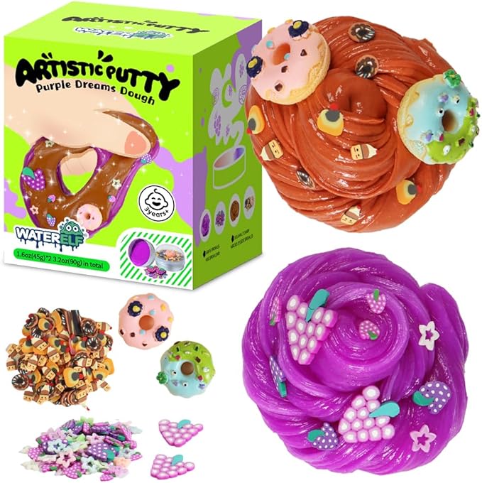 WATERELF 2PC Scented Putty Multi-Color, Stress Relief Scented Putty for Kids Boys Girls Adults, Non-Sticky Fidget Toy - 1.6 Oz*2 - SP003#-Grape/Doughnut