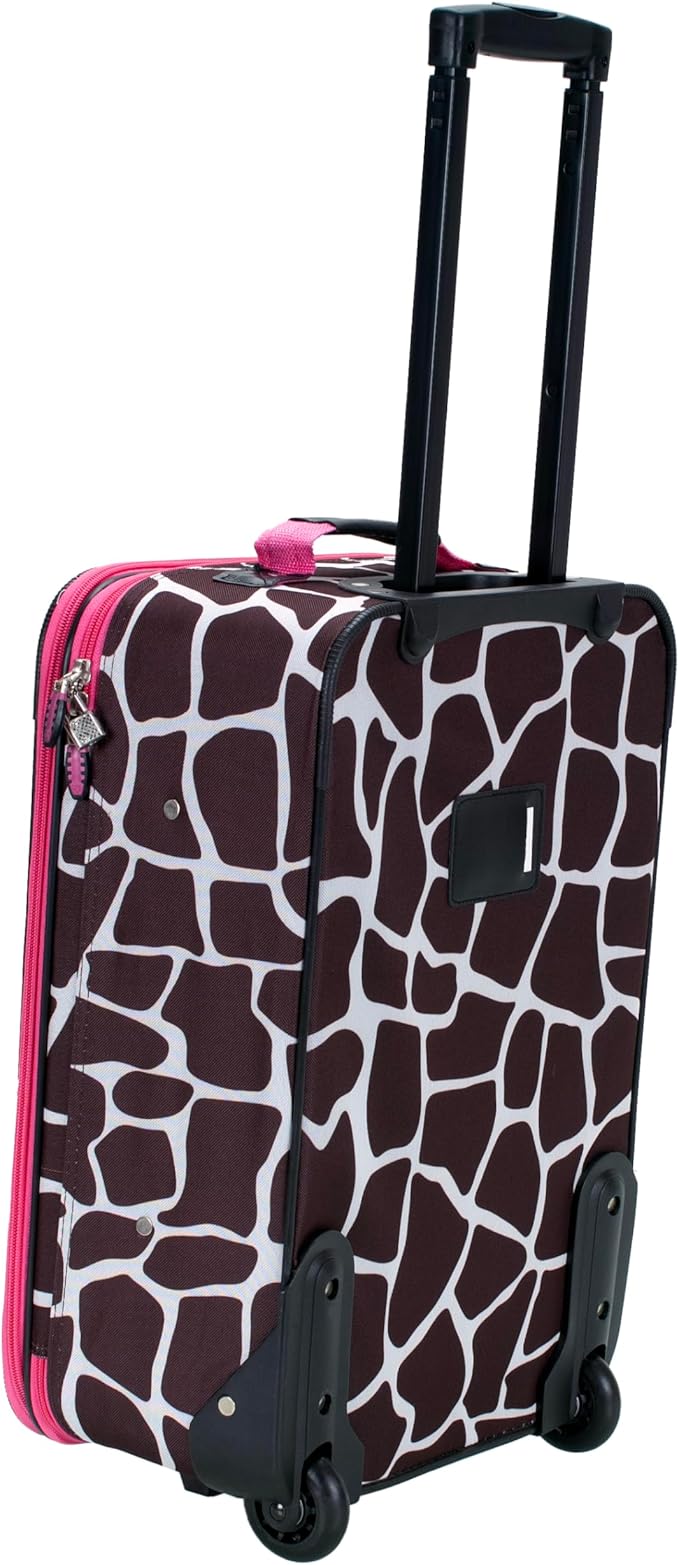 Rockland Fashion Softside 2 Piece Luggage Set, Expandable, (14" Tote/19" Upright), Pink Giraffe