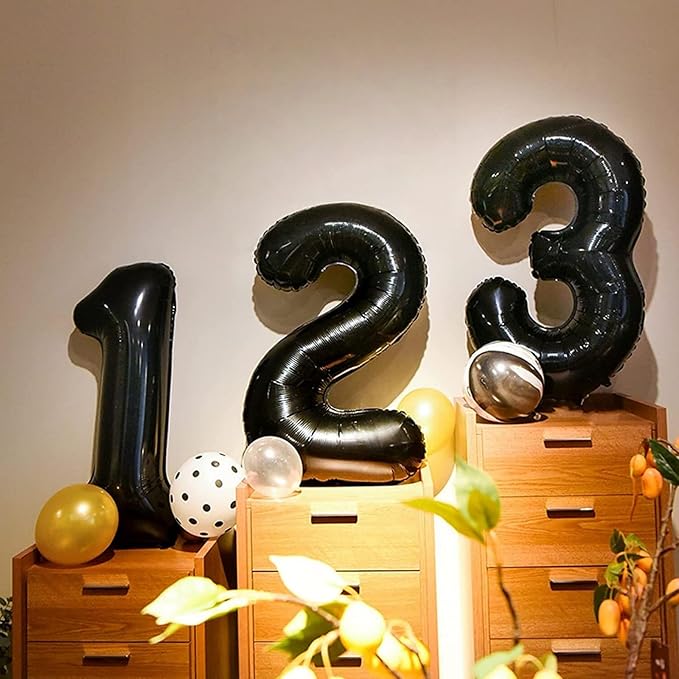 Black Number 40 Birthday Balloons, 40 Inch Large Black Mylar Foil Number 4 and 0 Balloons for Women, 40th Birthday Balloons for 40 Year Old Birthday Anniversary Party Decorations Supplies