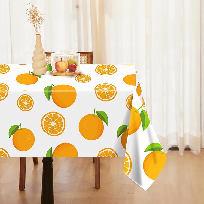 2-Pack Orange Party Tablecover Fruit Orange Pattern Plastic Tablecloths – 54 x 87 Inch Little Cutie Disposable Waterproof Table Covers for Summer Parties, Picnics, Kitchen & Dining Decor