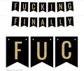 Andaz Press Faux Gold Glitter on Black Bridal Shower Bachelorette Party Banner Decorations, Fucking Finally, Approx 5-Feet, 1-Set, Colored Hanging Pennant Decor