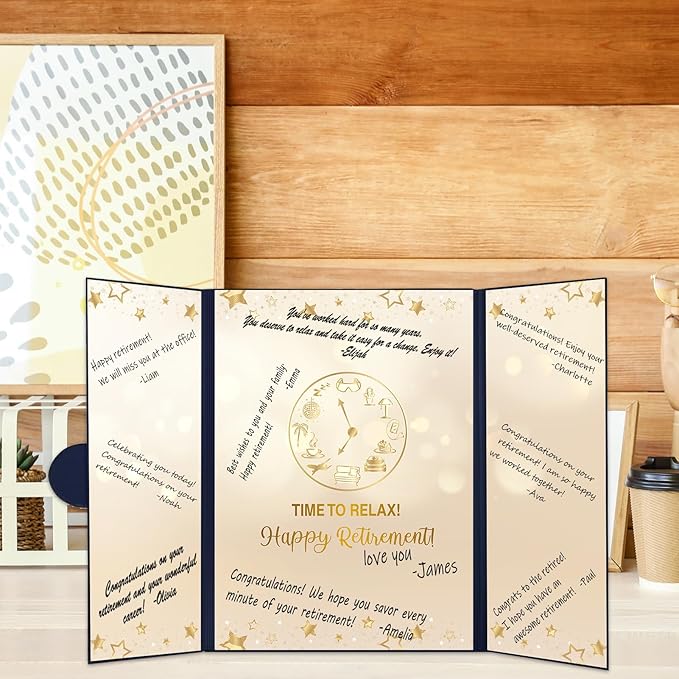 Trgowaul Retirement Party Decorations, Happy Retirement Guest Book Alternative, Blue Gold Happy Retirement Signature Book, Funny Card Congrats Retired Party Supplies Gifts Sign for Men Women Coworkers