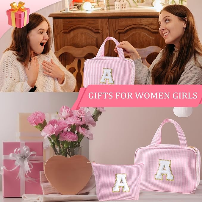 YOOLIFE Gifts for Friends - Friendship Gifts for Women, Travel Toiletry Bag for Women, Hanging Toiletry Bag, Monogrammed Initial Tolietry Pouch Makeup Bag - Letter F, Blue