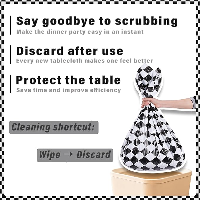 3 Packs Black and White Checkered Tablecloth 54 x 108 Inch Plastic Checkered Table Cloth Disposable Race Car Theme Party Tablecloths for Outdoor Picnic Parties