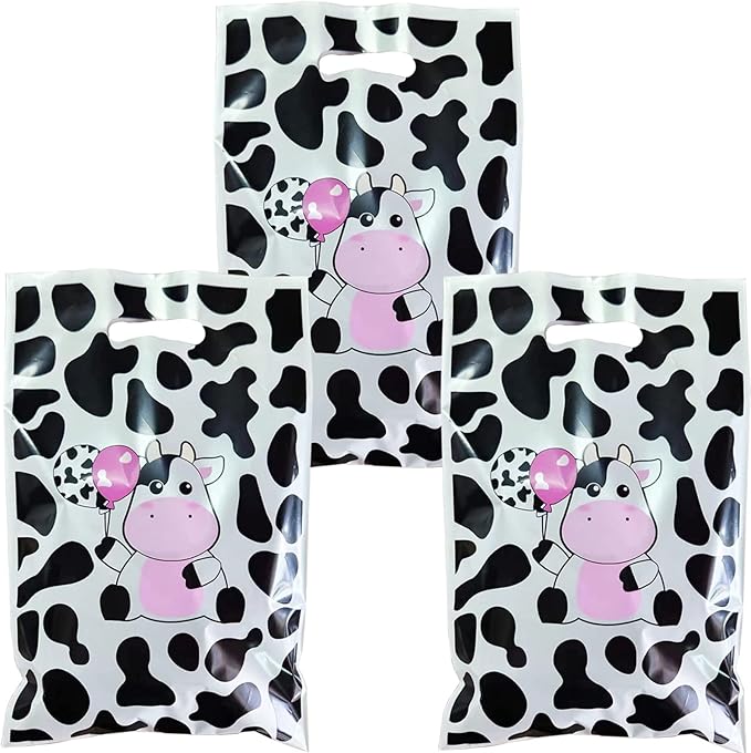 Rainmae 50 Pcs Cow Print Party Favors Bags, Cute Cow Goodie Gift Bags Treat Candy Bags, Farm Animal Theme Goodie Party Gift Bags for Baby Shower Barnyard Cowboy Cowgirl Farmhouse Themed Birthday