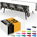 Smiry Disposable Table Cloth - 10 Pack, 54 x 108 Inch Waterproof Rectangle Tablecloths for Parties, Decorative Plastic Table Cover, Leakproof & Sturdy, Black & White