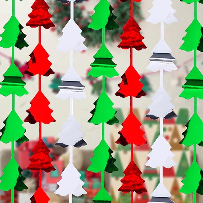 Mega-L 2 Pack Christmas Foil Fringe Curtains Christmas Party Decorations 3.3 X 6.6 ft Red Silver Green Tree Tinsel Photo Booth Props Backdrop Streamers for New Year and Ugly Sweater Party