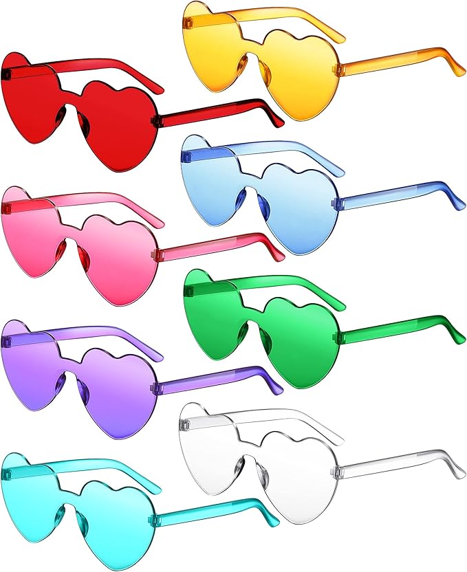 Frienda 8 Pairs Heart Shaped Sunglasses for Women Rimless Heart Glasses Candy Color Sunglasses for Party Favor