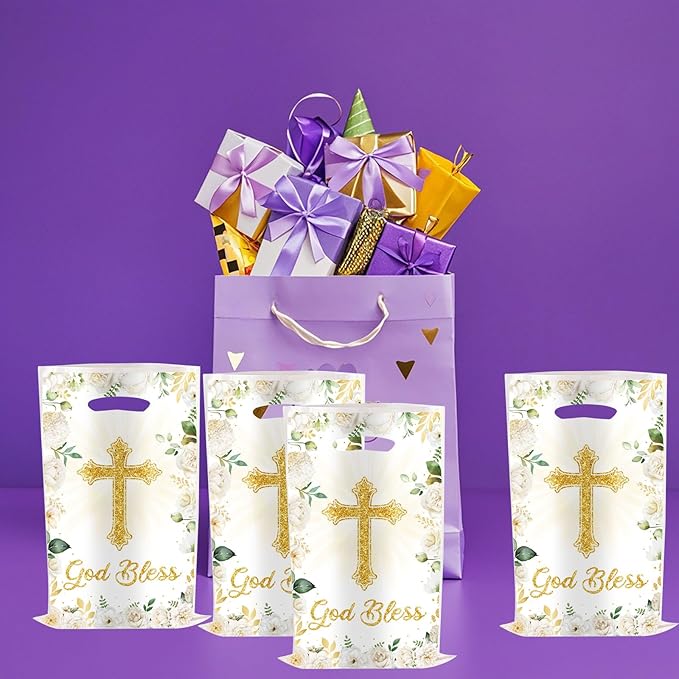 YYaaloa 30pcs Goodie Bags Party Favor Bags Cross Plastic Candy Gift Bags Bulk for Birthday Baby shower Return Gift (Cross 30pcs)