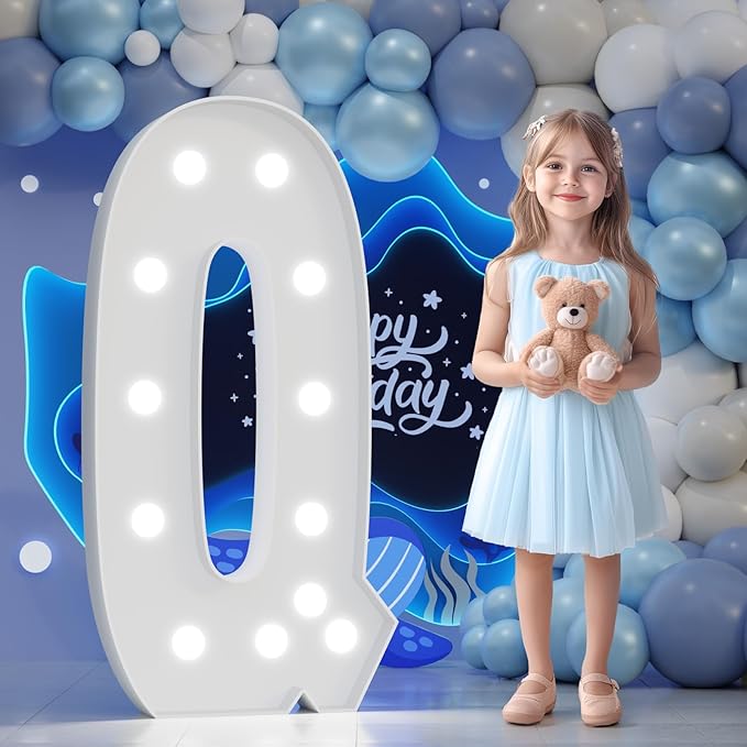 Big Marquee Light-up Letter Decorations: 4 Feet Tall Large Letters Q Marry Me Proposal Gender Reveal Alphabet 4FT Sign Graduation Party Wedding Engagement Anniversary HOCO Decor Mosaic Balloon