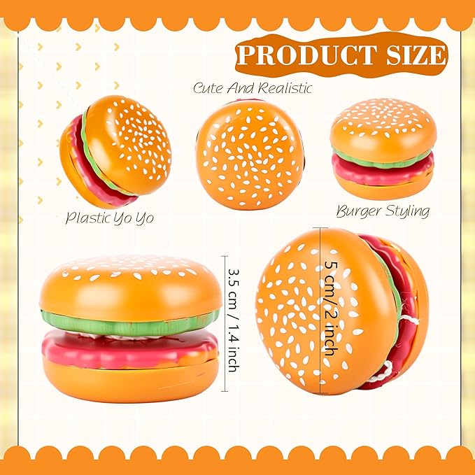 30 Pack Hamburger Yo Yo Toys Funny Plastic Yo Yo Bulk Novelty Responsive Ball for Birthday Party Favors Classroom Prizes Holiday Goodie Bag Fillers