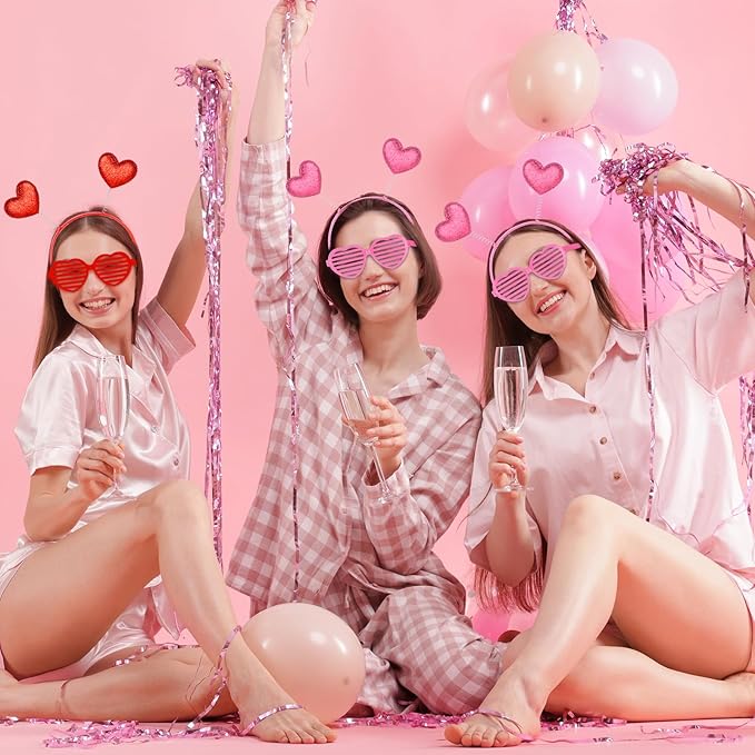 24 Pcs Valentines Heart Head Boppers Headbands and Heart Shape Sunglasses Party Supplies